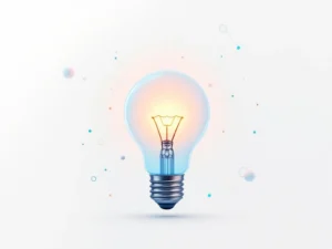 Gloeiende gloeilamp met gamecontroller-elementen en geometrische vormen op witte achtergrond, blauw-groene kleurverloop