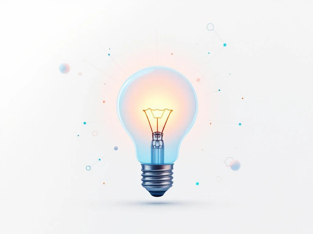 Gloeiende gloeilamp met gamecontroller-elementen en geometrische vormen op witte achtergrond, blauw-groene kleurverloop