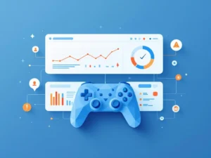 Minimalistisch dashboard-interface met datavisualisatie, studentpictogrammen en waarschuwingsindicatoren in blauw-wit design