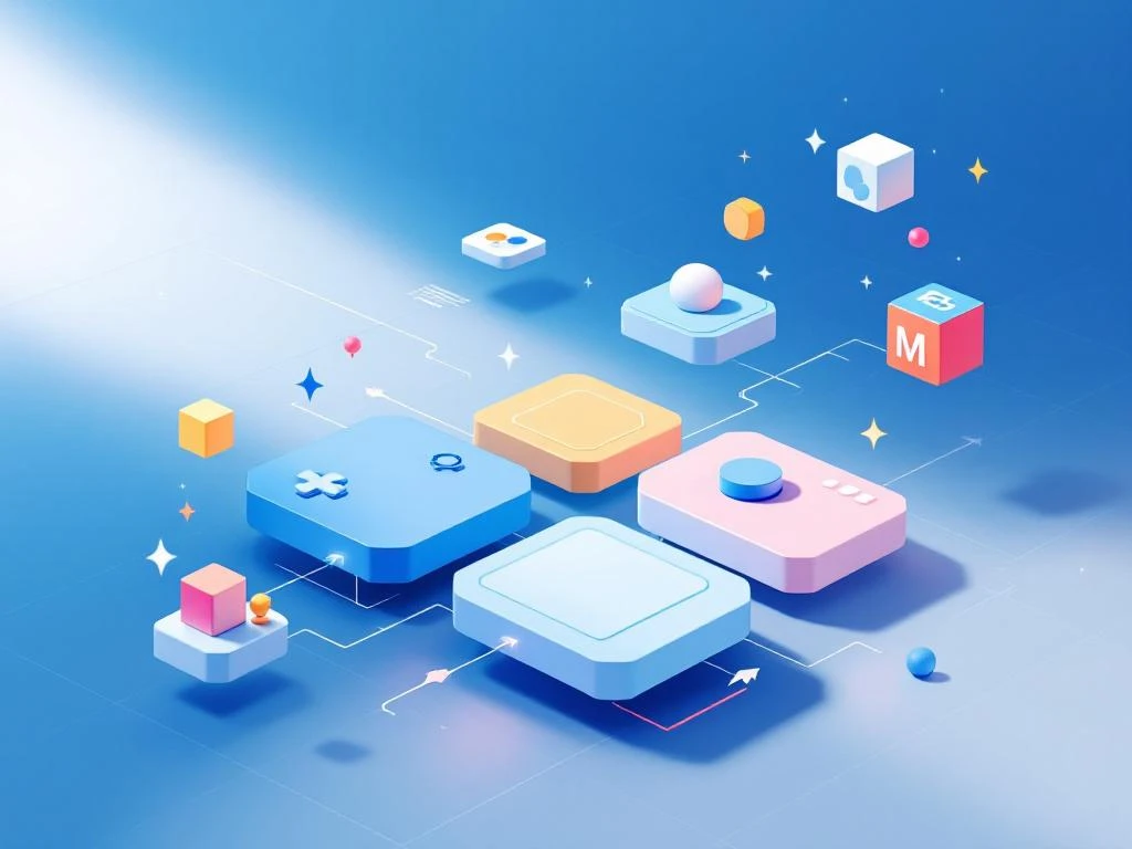 Geometrische game controller elementen en educatieve symbolen in minimalistische compositie met hexagonale leermodules